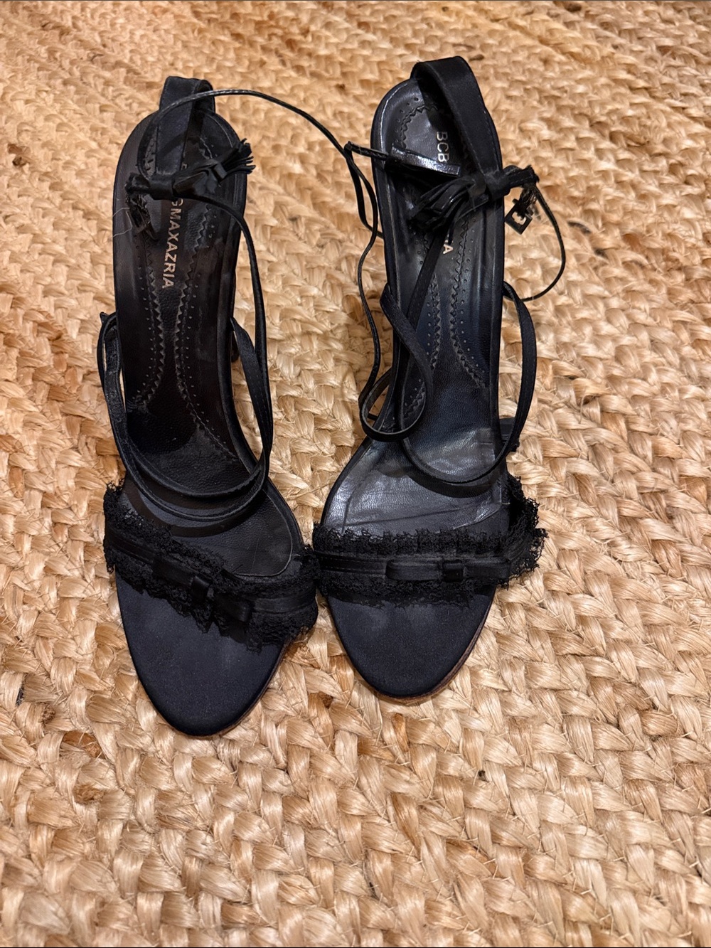 BCBGMaxAzria Black Lace Ankle-Tie Heels